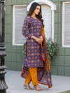 Navy Blue Colour Cotton Blend With Print Kurti With Pant Dupatta Best Wholesale Shop In Surat Aaradhna 2029